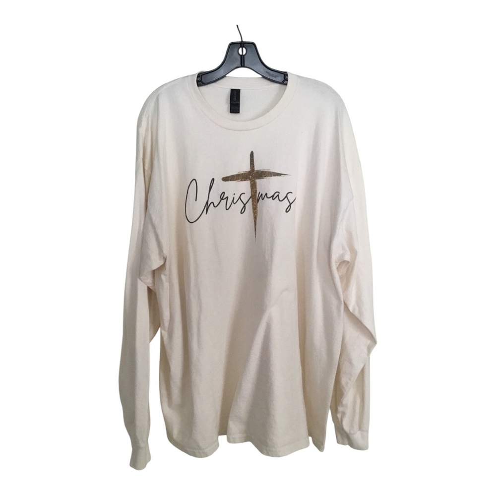 Gildan Cream Long Sleeve Tee with Cross  Design